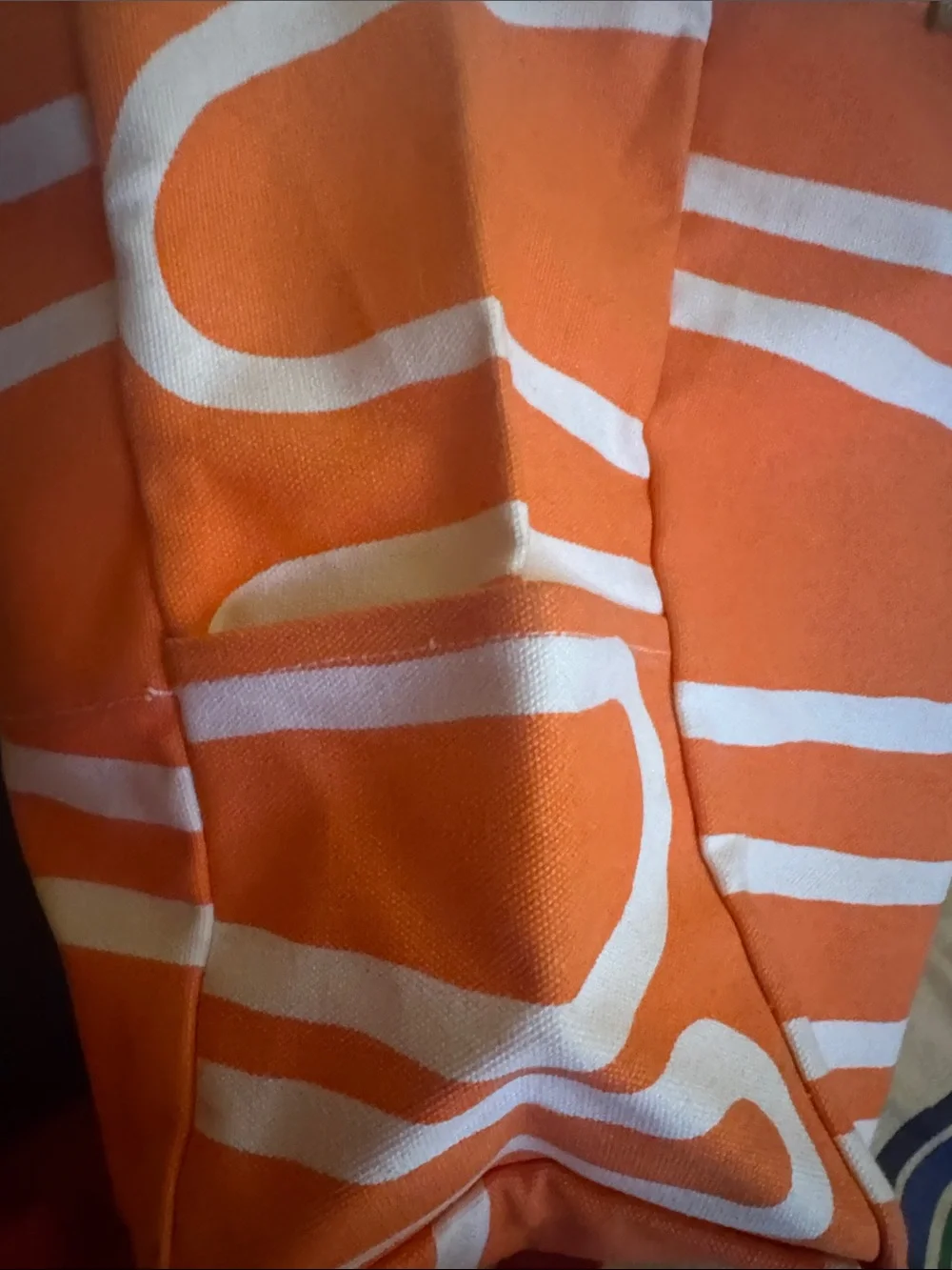 Orange Canvas Tote with White Abstract Loop Pattern and Tan Handles